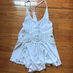 Free People White Flower Lace Cotton tank